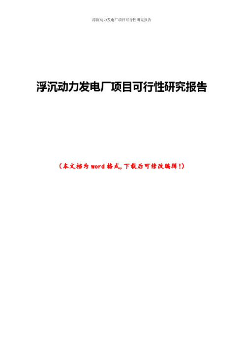 浮沉动力发电厂项目可行性研究报告
