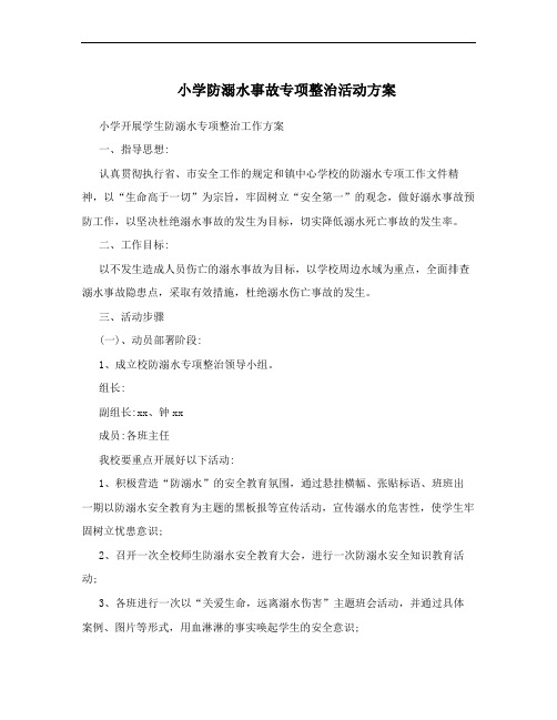 小学防溺水事故专项整治活动方案