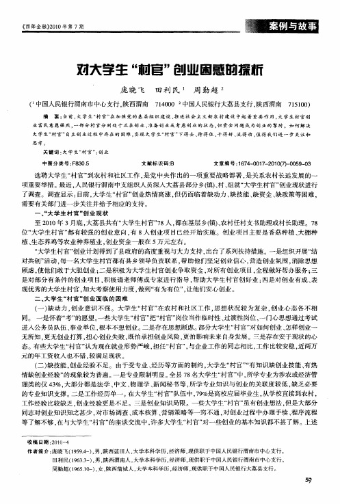 对大学生“村官”创业困惑的探析