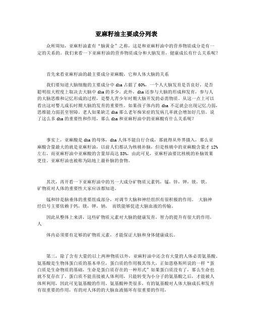 亚麻籽油主要成分列表