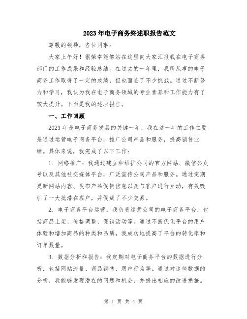 2023年电子商务终述职报告范文