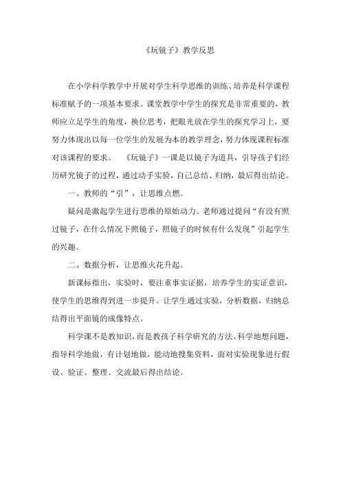 小学科学《玩镜子》教学反思