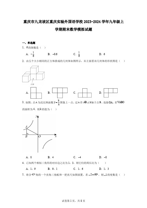 重庆市九龙坡区重庆实验外国语学校2023-2024学年九年级上学期期末数学模拟试题