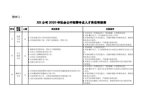 南昌金泰国资管理有限公司2020年社会公开招聘专业人才岗位明细表【模板】