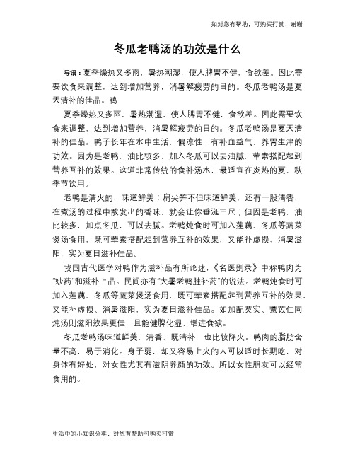 冬瓜老鸭汤的功效是什么