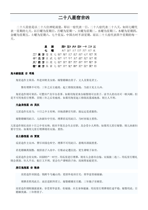 二十八星宿十二建星吉凶吉凶埋葬