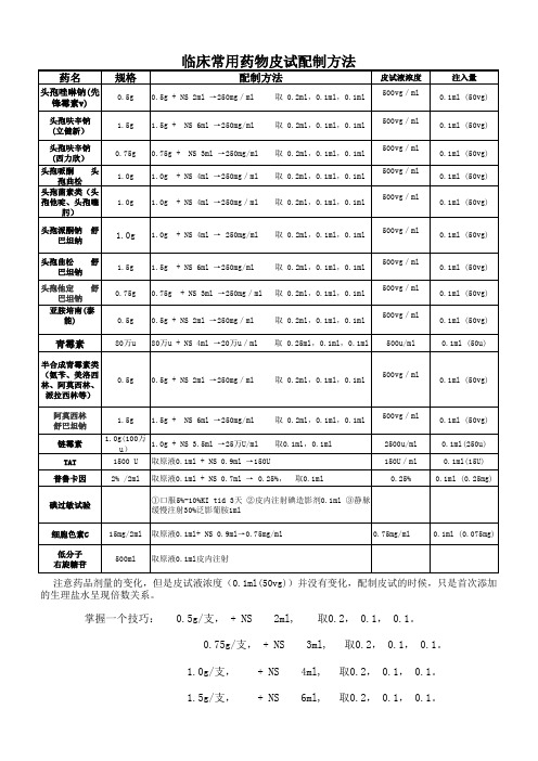 皮试液配置 Excel 工作表