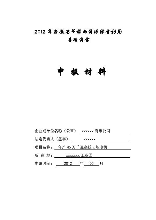 产万千瓦高效节能电机项目资金申请报告