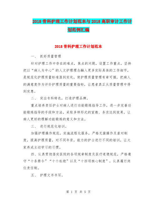 2018骨科护理工作计划范本与2018高职审计工作计划范例汇编.doc