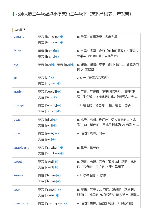 JOIN版剑桥小学英语三年级上册(英语单词表)