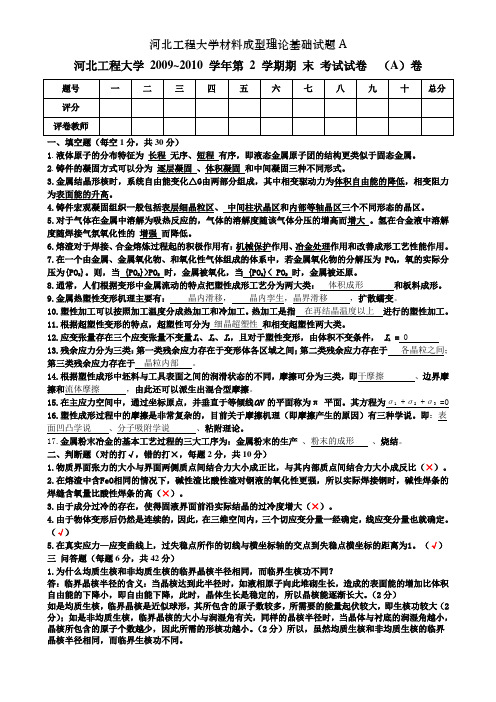 河北工程大学材料成型理论基础试题A