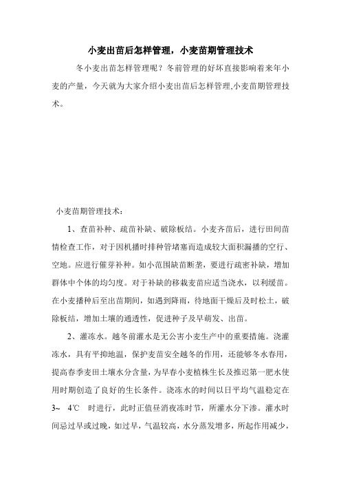 小麦出苗后怎样管理,小麦苗期管理技术.doc