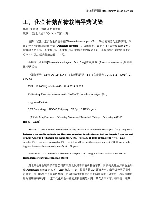 工厂化金针菇菌糠栽培平菇试验