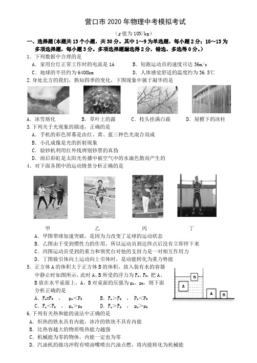 2020年营口市物理中考模拟考试(带答案)