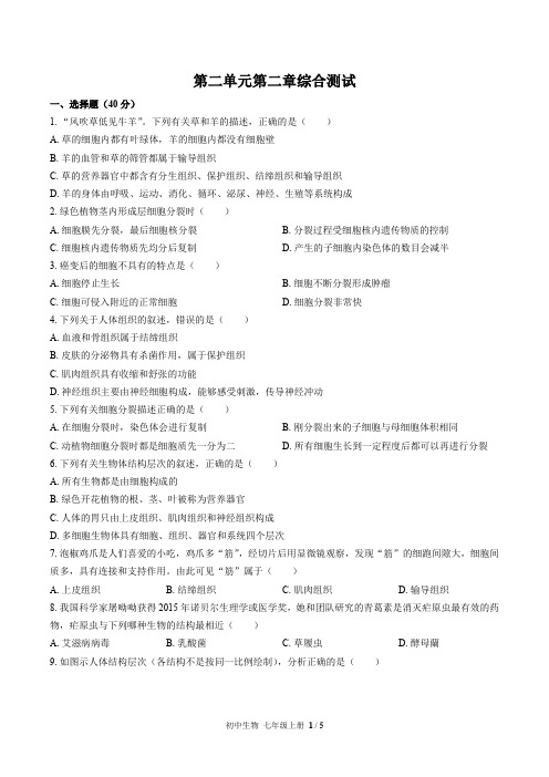 人教版生物七上第二单元第二章综合测试附答案