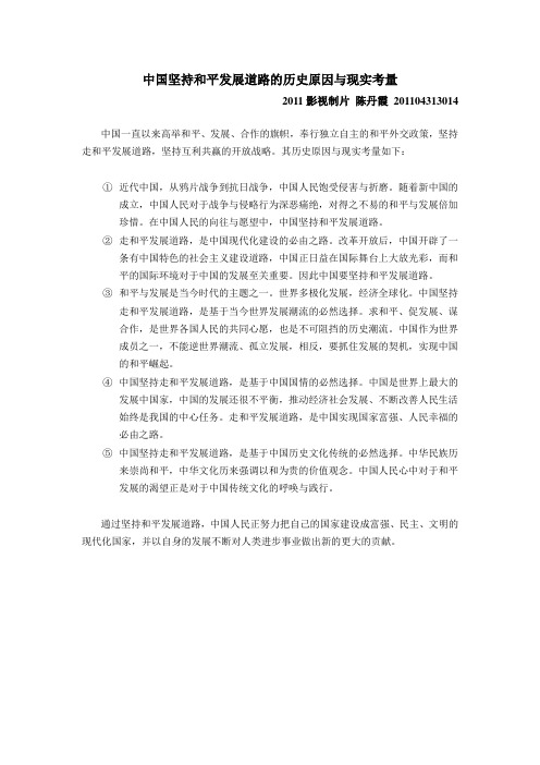 中国坚持和平发展道路的历史原因与现实考量