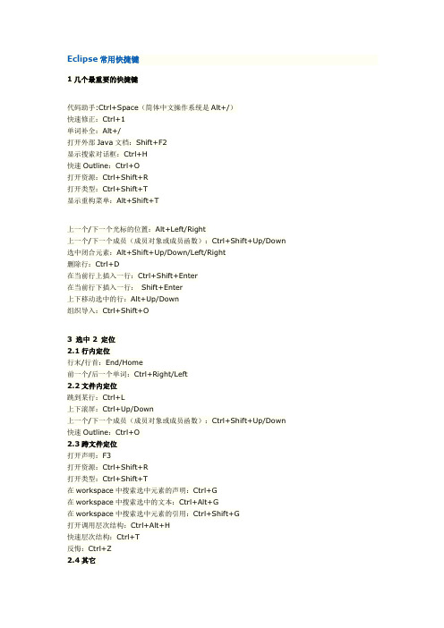 Eclipse常用快捷键