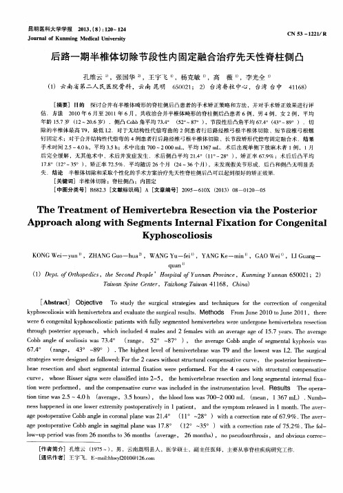 后路一期半椎体切除节段性内固定融合治疗先天性脊柱侧凸