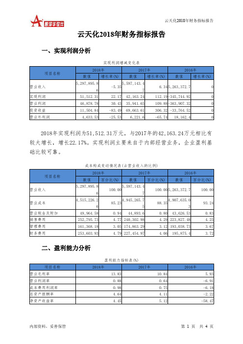 云天化2018年财务指标报告-智泽华