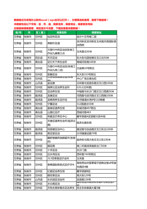 2020新版甘肃省张掖市足疗工商企业公司商家名录名单黄页联系电话号码地址大全70家