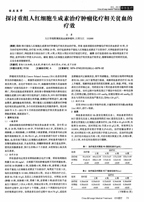 探讨重组人红细胞生成素治疗肿瘤化疗相关贫血的疗效