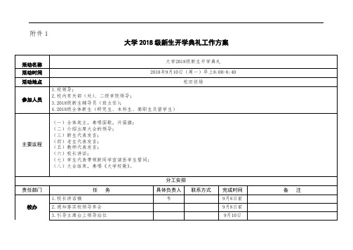 大学新生开学典礼工作方案