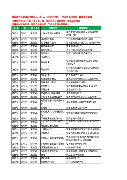 2020新版江苏省扬州市宝应县婚庆公司工商企业公司商家名录名单联系电话号码地址大全101家