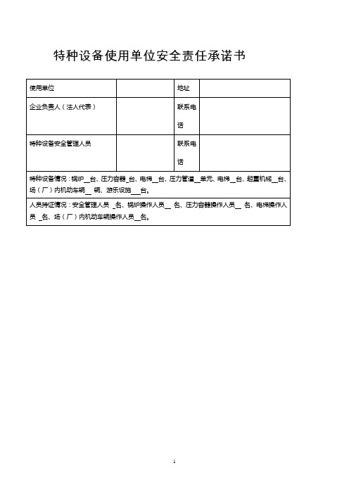 特种设备使用单位安全责任承诺书