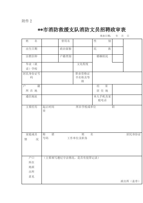 XX市消防救援支队消防文员招聘政审表【模板】