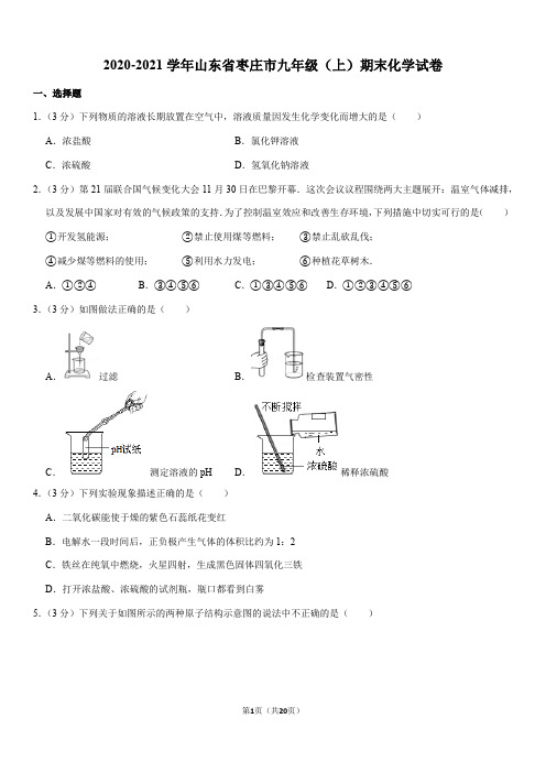 2020-2021学年山东省枣庄市九年级(上)期末化学试卷(Word+答案)