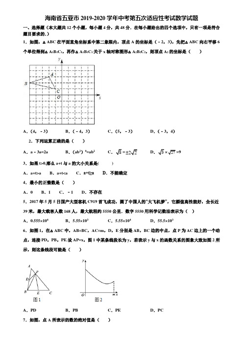 海南省五亚市2019-2020学年中考第五次适应性考试数学试题含解析
