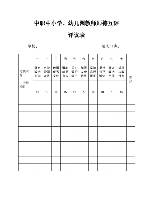 中职中小学、幼儿园教师师德互评评议表