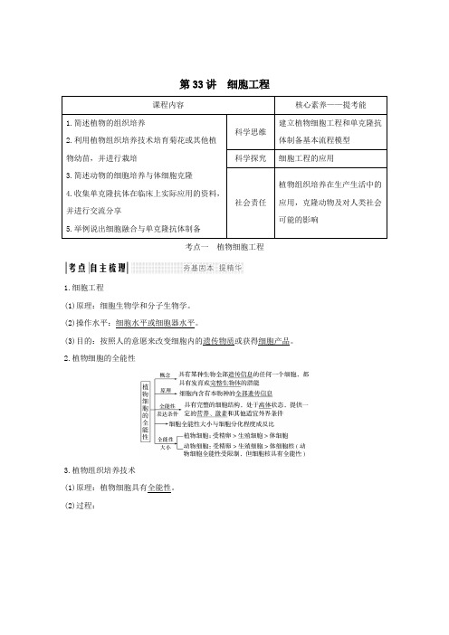 (鲁京津琼)2020版高考生物总复习第33讲细胞工程教案