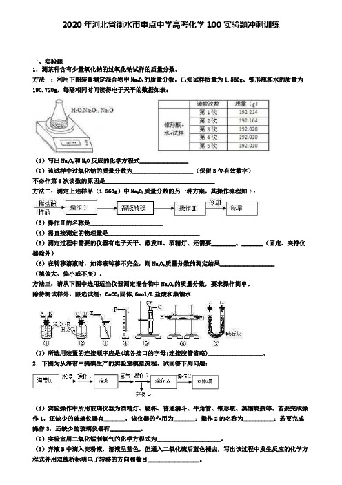 2020年河北省衡水市重点中学高考化学100推断题冲刺训练