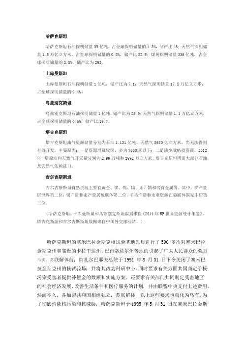 1 中亚主要资源