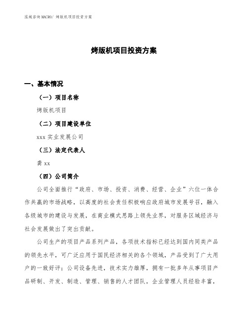 烤版机项目投资方案