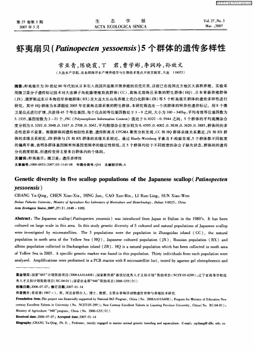 虾夷扇贝(Patinopecten yessoensis)5个群体的遗传多样性