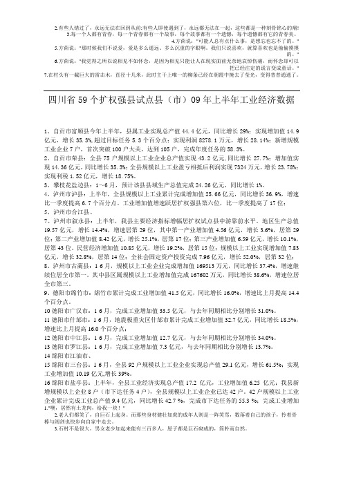 四川省59个扩权强县试点县(市)09年上半年工业经济数据