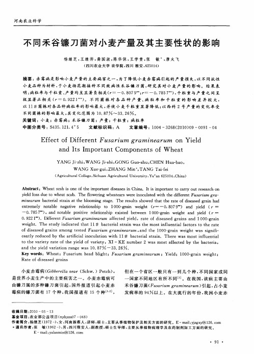 不同禾谷镰刀菌对小麦产量及其主要性状的影响
