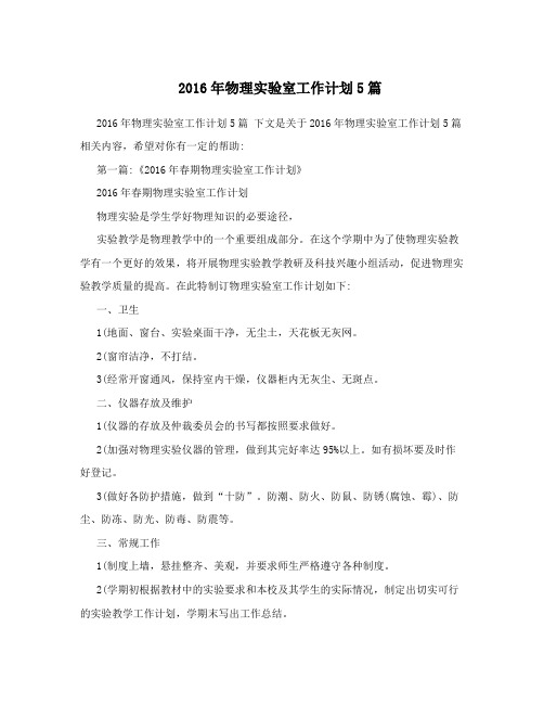 2016年物理实验室工作计划5篇
