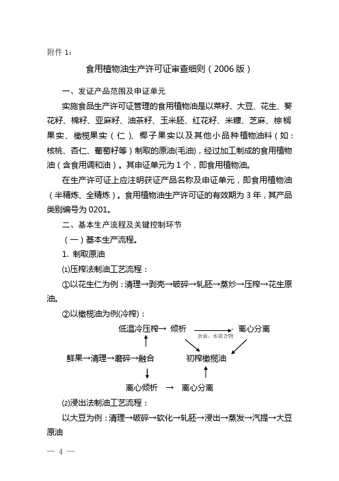 食用植物油生产许可证审查细则(2006版)