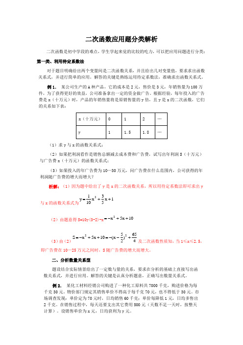 二次函数应用题分类解析
