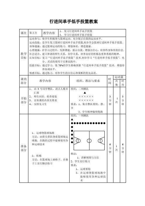 优质课体育教案—行进间单手低手上篮