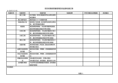 项目经理部质量管理活动监督检查记录