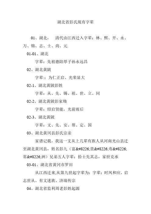 湖北省彭氏现有字辈