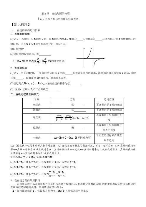 9.1直线方程与两直线的位置关系讲解
