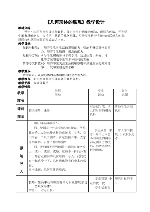 《几何形体的联想》教学设计