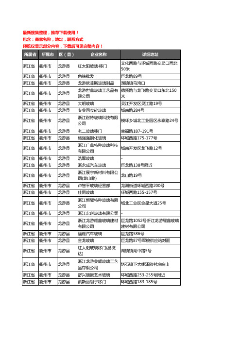 新版浙江省衢州市龙游县玻璃企业公司商家户名录单联系方式地址大全24家