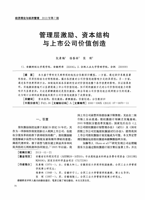 管理层激励、资本结构与上市公司价值创造