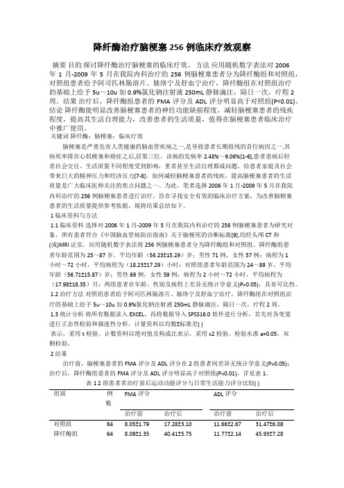 降纤酶治疗脑梗塞256例临床疗效观察